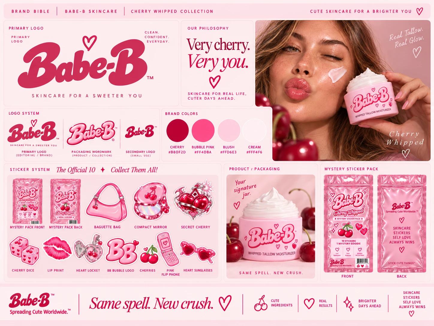 Babe-B approved brand sheet including its logo, palette, typography, and visual direction